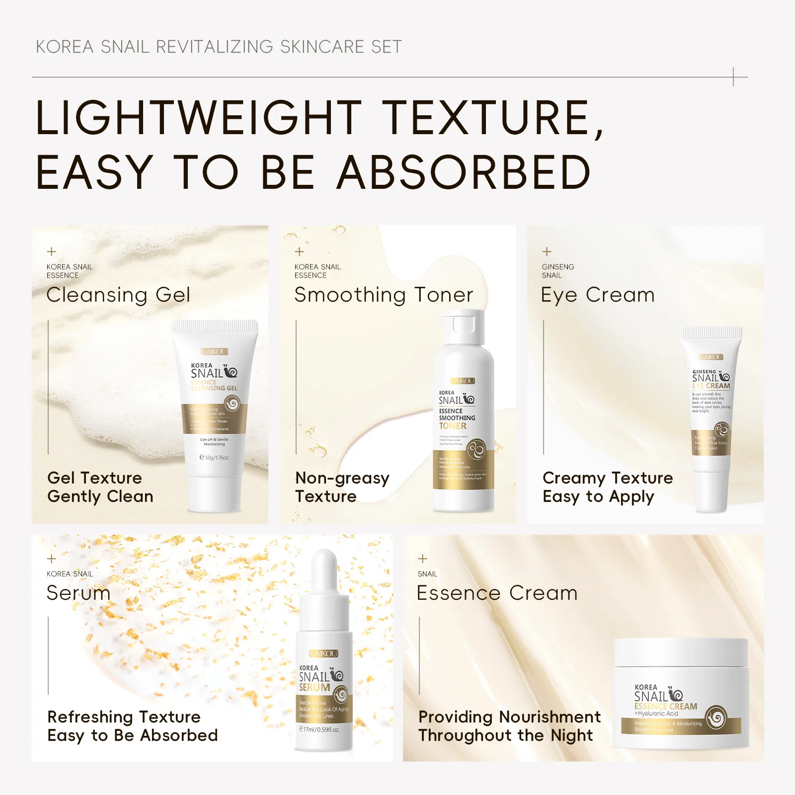 LAIKOU Snail Skin Care Five-pi - Snail Cream Gel บทวิจารณ์และราคา
